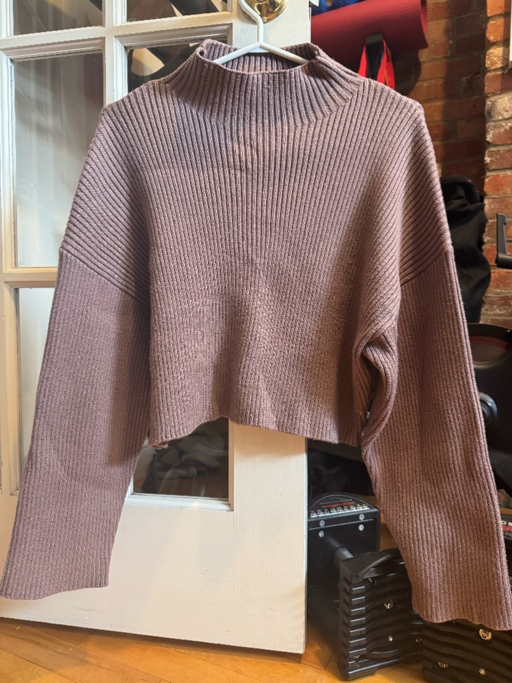 Ribbed Mock-Neck Cropped Sweater